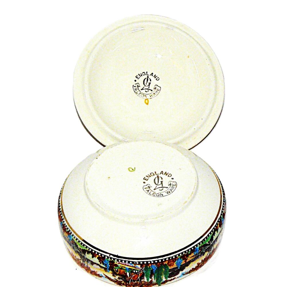 Vintage Falcon Ware England MCM Dish Lid Cottage & Landscape Scene  Cottage Core